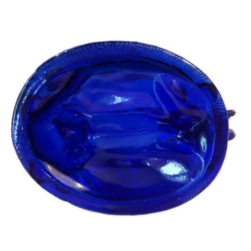 Hen on Nest Chicken Cobalt Blue Glass Style Dish 6 In Cottage Core Grandma Core